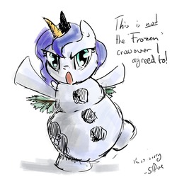 Size: 1280x1280 | Tagged: safe, artist:silfoe, princess luna, lunadoodle, g4, female, frozen (movie), olaf, snowman, solo