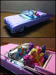 Size: 1890x2520 | Tagged: safe, artist:jet-ann, applejack, fluttershy, pinkie pie, rainbow dash, rarity, twilight sparkle, g4, 59 cadillac, blind bag, cadillac, cadillac eldorado, car, convertible, irl, mane six, photo, toy