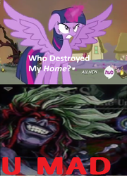 Size: 425x589 | Tagged: safe, twilight sparkle, alicorn, pony, g4, exploitable meme, female, hades, kid icarus: uprising, mare, meme, twilight sparkle (alicorn), who destroyed twilight's home