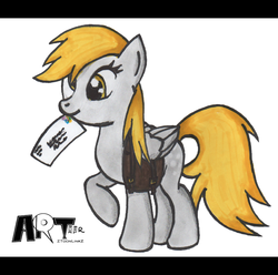 Size: 800x794 | Tagged: safe, artist:zsparkonequus, derpy hooves, pegasus, pony, g4, cute, female, letter, mare, marker drawing, simple background, smiling, solo, traditional art, white background