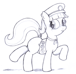 Size: 2668x2602 | Tagged: safe, artist:an-tonio, tag-a-long, g4, female, filly guides, girl scout, high res, monochrome, solo, thin mint, traditional art
