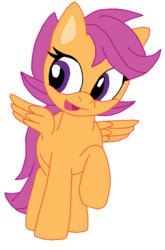Size: 596x902 | Tagged: dead source, safe, artist:fuzon-s, artist:mlpmariosonicfan, scootaloo, g4, colored, female, happy, ms paint, open mouth, raised hoof, solo, spread wings