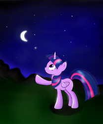 Size: 872x1046 | Tagged: safe, artist:milanoss, twilight sparkle, alicorn, pony, g4, female, mare, moon, night, solo, twilight sparkle (alicorn)