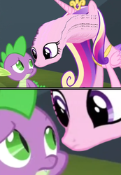 Size: 758x1095 | Tagged: safe, princess cadance, spike, equestria games (episode), g4, are you frustrated?, close-up, equestria games, wat