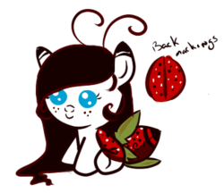 Size: 326x282 | Tagged: safe, artist:sushistarbomb, oc, oc only, ladybug, original species, adoptable, augmented tail, foal, freckles, solo, wat