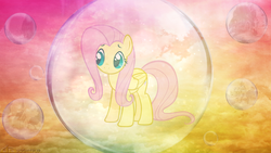 Size: 1920x1080 | Tagged: safe, artist:joshiepup, fluttershy, pegasus, pony, g4, bubble, canterlot, female, fluttershy trapped in a bubble, home, mare, ponyville schoolhouse, solo, sweet apple acres, vector, wallpaper