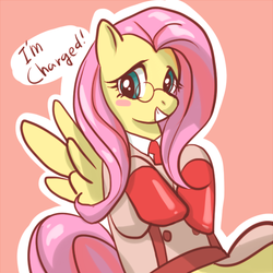 Size: 450x450 | Tagged: safe, artist:halogenkn, fluttershy, g4, crossover, female, fluttermedic, glasses, medic, medic (tf2), solo, team fortress 2