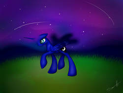 Size: 3264x2500 | Tagged: safe, artist:justart101, princess luna, g4, female, grass, high res, sky, solo, stars