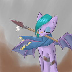 Size: 660x660 | Tagged: safe, artist:thatdarnpony, oc, oc only, bat pony, pony, fallout equestria, bandage, injured, solo