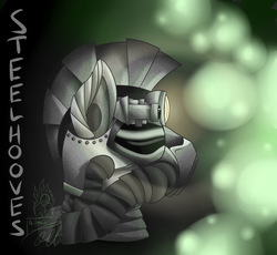 Size: 1280x1178 | Tagged: safe, artist:theimmolatedpoet, oc, oc only, oc:steelhooves, earth pony, pony, fallout equestria, armor, fanfic, fanfic art, male, power armor, solo, stallion