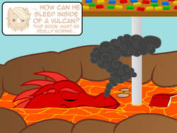 Size: 640x480 | Tagged: safe, artist:aha-mccoy, oc, oc only, oc:jay aaron mclovin, oc:leroy, dragon, lava, lava bathing, offscreen character, sleeping, volcano