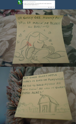 Size: 1280x2077 | Tagged: safe, artist:powerjam, applejack, g4, barn, monochrome, sticky note, traditional art, tumblr