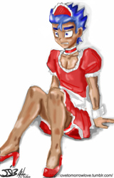 Size: 614x960 | Tagged: safe, artist:aphrodite_of_venus, artist:johnjoseco, flash sentry, human, g4, clothes, crossdressing, humanized, maid, maid sentry, male, solo