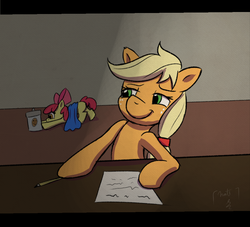 Size: 1000x907 | Tagged: safe, artist:naterrang, apple bloom, applejack, g4, cookie jar