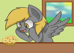 Size: 1024x735 | Tagged: safe, artist:shylochan, derpy hooves, pegasus, pony, g4, female, mare, muffin, solo