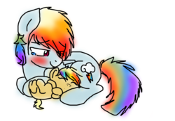 Size: 693x482 | Tagged: safe, artist:arantzitahermoxa, rainbow dash, oc, oc:colorful, g4, baby, foal, offspring, parent:applejack, parent:rainbow blitz, parent:rainbow dash, parents:appledash, rainbow blitz, rule 63, tears of joy