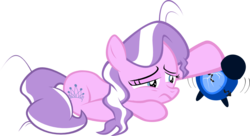 Size: 1093x594 | Tagged: safe, artist:magerblutooth, diamond tiara, earth pony, pony, g4, alarm clock, bed mane, female, filly, foal, missing accessory, morning ponies, simple background, solo, transparent background, vector