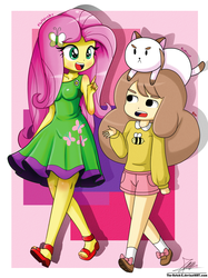 Size: 1033x1384 | Tagged: safe, artist:the-butch-x, fluttershy, equestria girls, g4, bee (character), bee and puppycat, cartoon hangover, clothes, crossover, dress, puppycat, sandals