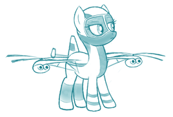 Size: 929x631 | Tagged: safe, artist:jh, oc, oc only, original species, plane pony, pony, mil v-12, monochrome, plane, solo