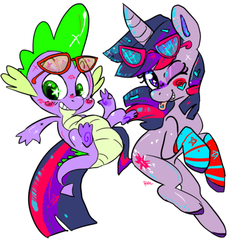 Size: 500x500 | Tagged: safe, artist:clockworkquartet, spike, twilight sparkle, g4, glasses, redraw