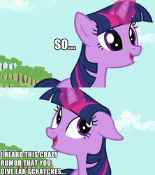 Size: 960x1080 | Tagged: safe, edit, screencap, twilight sparkle, g4, lesson zero, bronybait, caption, cloud, coy, cute, daaaaaaaaaaaw, ear scratch, floppy ears, image macro, magic, meme, sky, tree