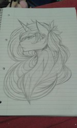 Size: 768x1280 | Tagged: safe, artist:mscootaloo, princess luna, g4, female, lined paper, monochrome, solo, traditional art