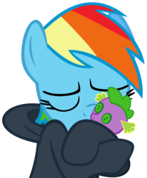 Size: 1152x1400 | Tagged: safe, artist:purplefairy456, edit, rainbow dash, spike, g4, clothes, doll, female, hoodie, male, ship:rainbowspike, shipping, spike doll, straight