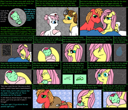 Size: 1596x1368 | Tagged: safe, artist:purfectprincessgirl, big macintosh, doctor horse, doctor stable, fluttershy, nurse redheart, oc, oc:spring melody, earth pony, pony, g4, baby, comic, crying, feels, foal, male, newborn, offspring, parent:big macintosh, parent:fluttershy, parents:fluttermac, ship:fluttermac, shipping, stallion, straight