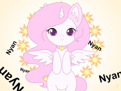 Size: 800x600 | Tagged: safe, artist:jdan-s, princess celestia, cat, pony, g4, bell, bell collar, bipedal, cat ears, cewestia, collar, cute, cutelestia, female, filly, hind legs, looking at you, nyan, solo