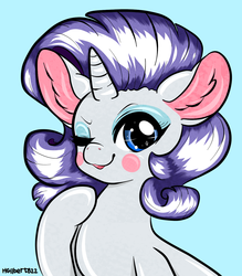 Size: 1280x1459 | Tagged: safe, artist:hyenababe, rarity, g4, blushing, female, impossibly large ears, solo, wink