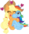 Size: 1280x1529 | Tagged: safe, artist:discorded, applejack, rainbow dash, g4, cute, eyes closed, female, fluffy, happy, heart, hug, lesbian, nuzzling, puffy cheeks, rubbing, ship:appledash, shipping, sitting, smiling, unshorn fetlocks, wink