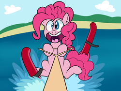 Size: 2000x1500 | Tagged: dead source, safe, artist:php92, pinkie pie, earth pony, pony, g4, female, lake, solo, water skiing