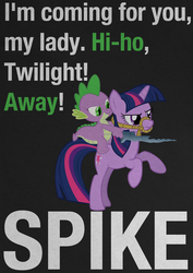 Size: 2480x3508 | Tagged: safe, artist:skeptic-mousey, spike, twilight sparkle, dragon, pony, a dog and pony show, g4, dragons riding ponies, high res, poster, reins, riding, spike riding twilight