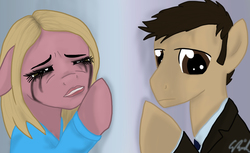 Size: 1725x1053 | Tagged: safe, artist:qemma, doctor who, duo, ponified, ponified tenrose, rose tyler, tenth doctor, the doctor
