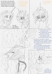 Size: 992x1400 | Tagged: safe, artist:leovictor, nightmare moon, scootaloo, oc, oc:nyx, alicorn, pony, g4, alicorn oc, alicornified, alternate hairstyle, gi, grin, gritted teeth, long mane, looking at you, looking back, monochrome, race swap, scared, scootacorn, smiling, tail wrap, traditional art, wide eyes