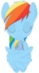 Size: 330x605 | Tagged: safe, artist:karmadash, rainbow dash, oc, oc:zapple, oc:zappletta, g4, cute, foal, hug, mother and daughter, offspring, parent:big macintosh, parent:rainbow dash, parents:rainbowmac, pony with birthmarks, sleeping, winghug