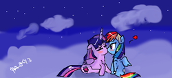 Size: 913x417 | Tagged: safe, artist:mrscurlystyles, rainbow dash, twilight sparkle, alicorn, pony, g4, blushing, female, kissing, lesbian, mare, ship:twidash, shipping, twilight sparkle (alicorn)