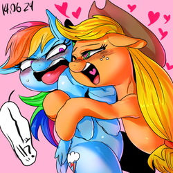 Size: 1000x1000 | Tagged: safe, artist:nekubi, applejack, rainbow dash, g4, do not want, female, heart eyes, lesbian, ship:appledash, shipping