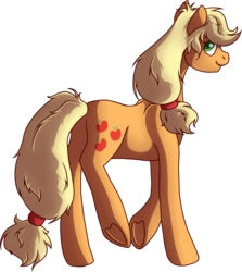 Size: 1024x1150 | Tagged: safe, artist:snowyflames, applejack, g4, female, hatless, looking back, missing accessory, simple background, solo, transparent background, underhoof, walking