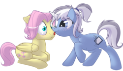 Size: 900x521 | Tagged: safe, artist:tenchi-outsuno, fluttershy, oc, g4, butterscotch, canon x oc, female, licking, male, rule 63, shipping, straight