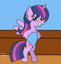 Size: 1024x1071 | Tagged: safe, artist:toonboy92484, twilight sparkle, alicorn, pony, g4, bookworm, clothes, female, mare, one-piece swimsuit, solo, spread wings, swimsuit, twilight sparkle (alicorn), wings