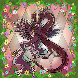 Size: 750x750 | Tagged: dead source, safe, artist:faephobia, discord, princess celestia, g4, backlighting, dancing, eye contact, female, male, ship:dislestia, shipping, spread wings, straight