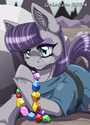 Size: 900x1260 | Tagged: safe, artist:inuhoshi-to-darkpen, maud pie, g4, female, prone, rock candy necklace, solo, unshorn fetlocks