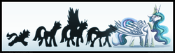 Size: 1600x489 | Tagged: safe, artist:inuhoshi-to-darkpen, princess celestia, twilight sparkle, alicorn, pony, g4, crying, female, immortality blues, mare, older, silhouette, twilight sparkle (alicorn)