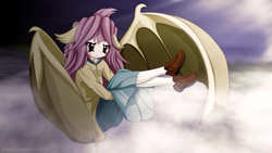 Size: 3840x2160 | Tagged: safe, artist:an-m, fluttershy, human, g4, clothes, eared humanization, female, flutterbat, high res, humanized, long skirt, looking at you, shoes, skirt, solo, winged humanization