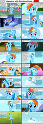 Size: 1282x3661 | Tagged: safe, applejack, matilda, rainbow dash, spike, sunshower raindrops, pegasus, pony, comic:celestia's servant interview, g4, blushing, book, caption, comic, female, floppy ears, interview, malapropism, mare