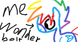 Size: 960x520 | Tagged: safe, artist:macroscopicponies, rainbow dash, g4, colt, colt rainbow blitz, crayon, drawing, foal, male, rainbow blitz, rule 63, solo, wonderbolts