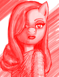 Size: 638x825 | Tagged: safe, artist:redanon, semi-anthro, human lips, lipstick, monochrome, ponified, solo, veronica lake