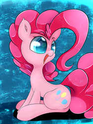 Size: 1024x1365 | Tagged: safe, artist:madacon, pinkie pie, earth pony, pony, g4, abstract background, female, mare, sitting, solo