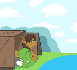 Size: 1592x1440 | Tagged: safe, artist:m8, oc, oc only, oc:anon, oc:morning glory, /mlp/, box, kid anon